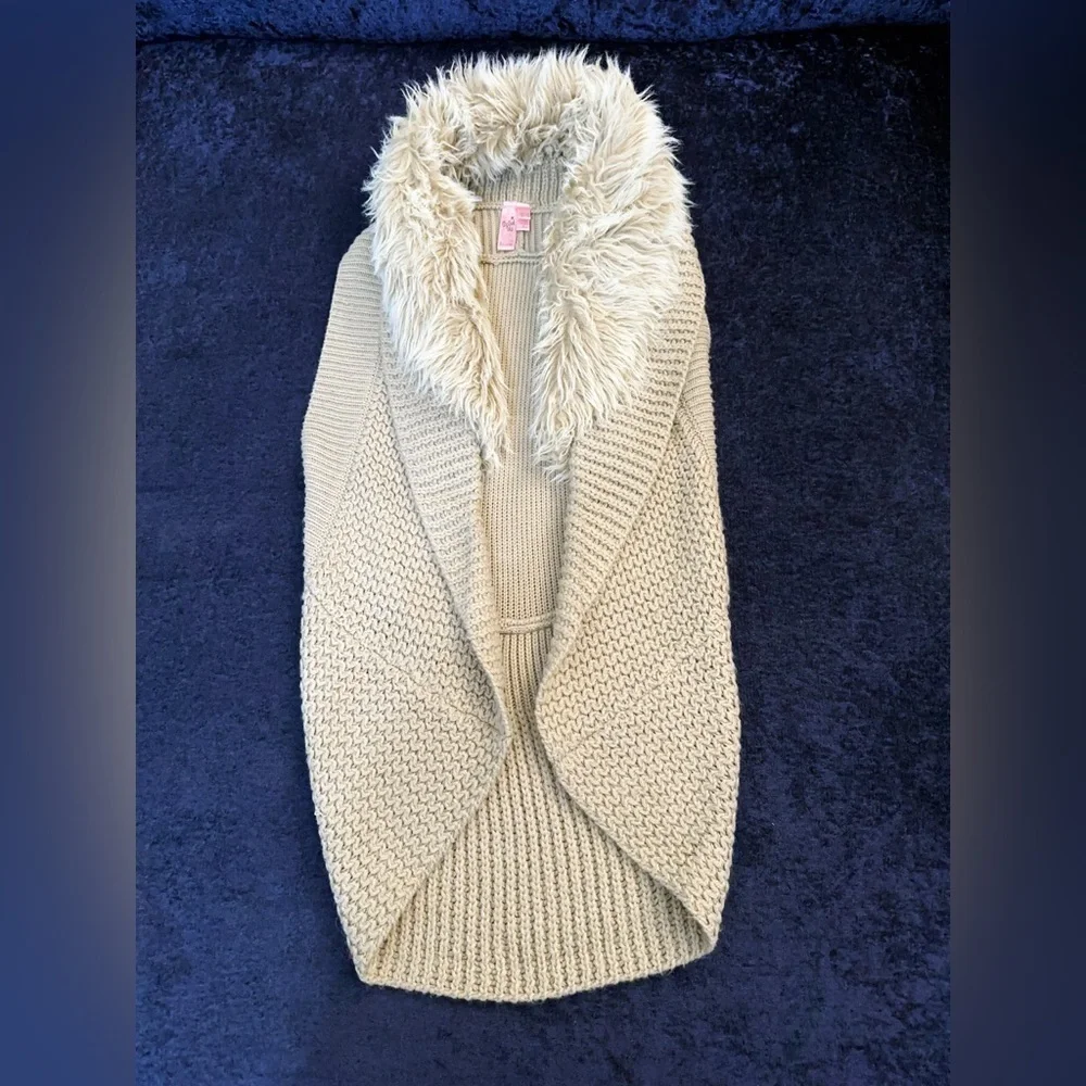 Dolled Up Tan Knit Vest with Faux Fur Collar